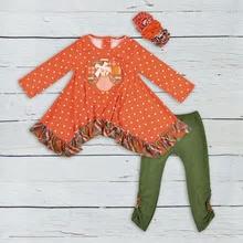 Girls Thanksgiving Turkey Top and Green Cotton Solid Legging
