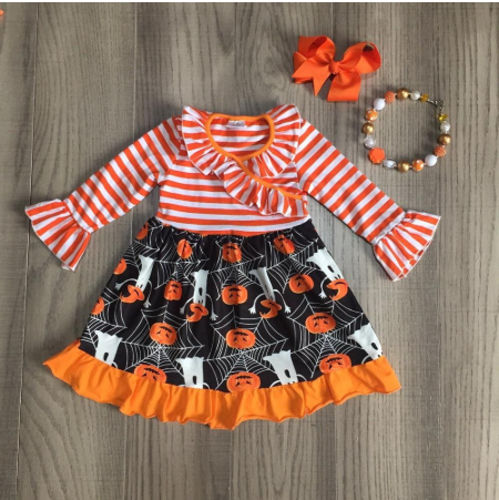 Orange Striped Fall Dress