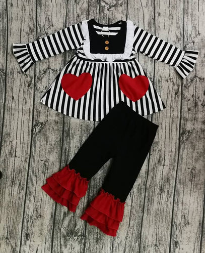 Black and White Striped Ruffled Shirt with Ruffled Icing Leggings