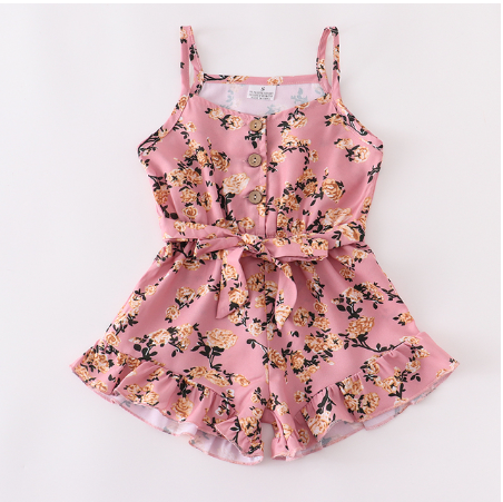 Pink Floral Print Sleeveless Romper
