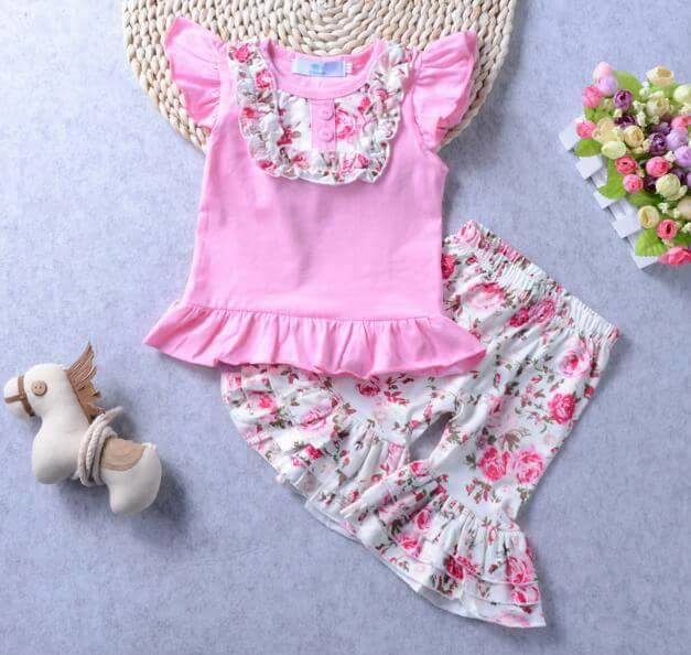 Pink Floral Ruffled Short Set