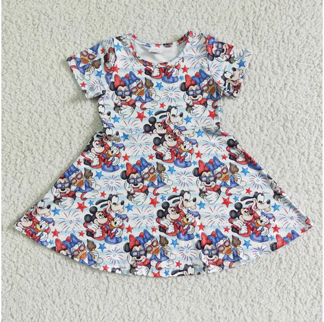 Red, White and Blue Disney Print Short Sleeve Summer Dress