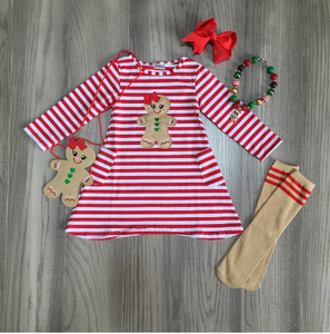 Red and White Striped Gingerbread Applique Dress (Includes all Accessories Shown)