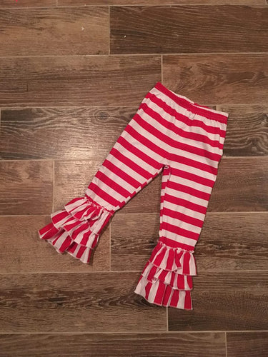 Red and White Triple Ruffle Leggings