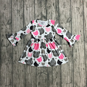 Ruffled Long Sleeve Leopard Print Dress