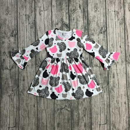 Ruffled Long Sleeve Leopard Print Dress