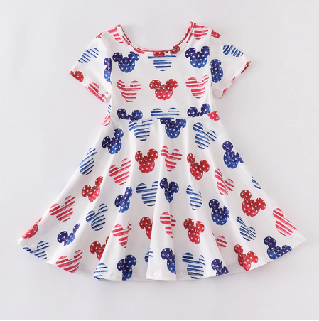 Short Sleeve Full Skirt Disney Print Dress