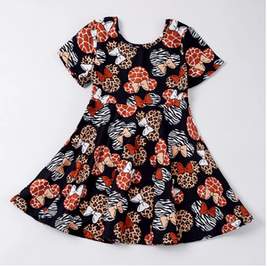 Short Sleeve Full Skirt Leopard Print Disney Dress