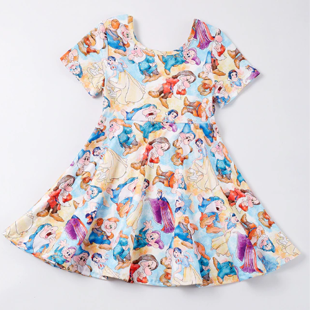Short Sleeve Full Skirt Disney Print Dress