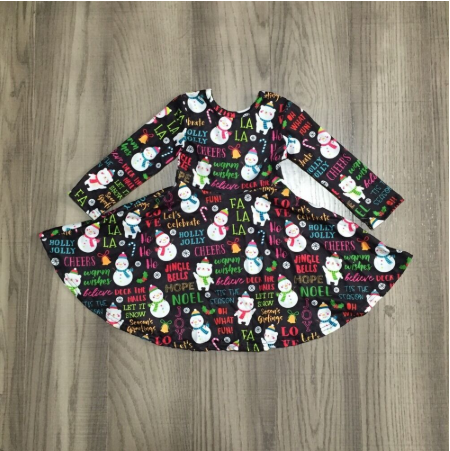 Snowman Print Full Skirt Winter Dress