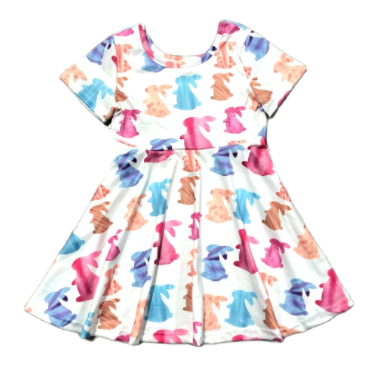 Short Sleeve Bunny Print Dress