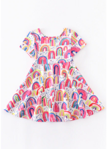 Short Sleeve Rainbow Print Dress