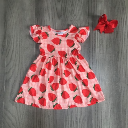 Strawberry Print Flutter Sleeve Summer Dress