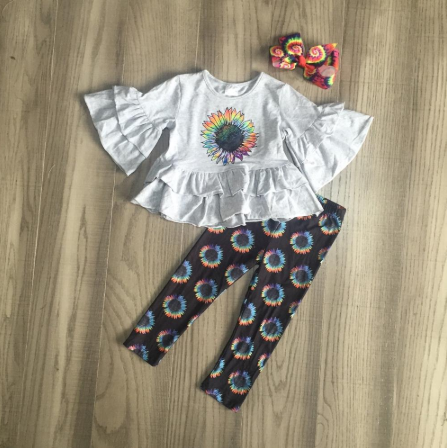 Tie Dyed Sunflower Ruffled Top and Matching Leggings