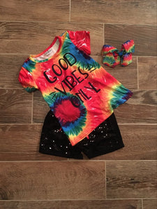 Tie Dyed Short Sleeve Tee and Matching Sequined Shorts