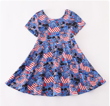 Girls Summer July 4th Short Sleeve Dress