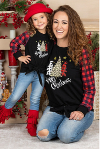 Mom and Me Matching Front Tie Christmas Print Top