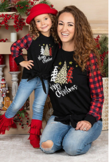 Mom and Me Matching Front Tie Christmas Print Top
