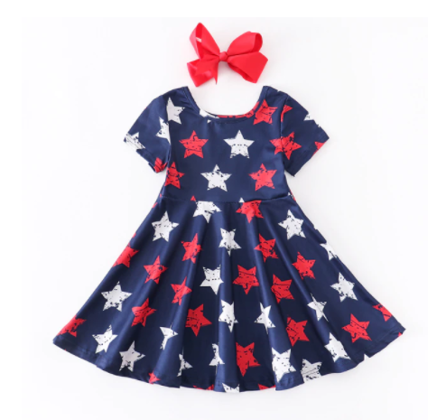 Red, White and Blue Start Print Dress