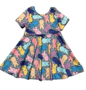 Short Sleeve Bunny Print Twirl Dress