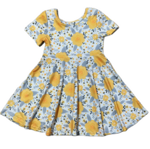Yellow Floral Twirl Skirt Dress